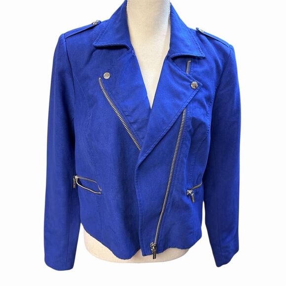 Michael Kors Jackets & Blazers - Michael Kors Women's Blue Moto Jacket Size L Zipper Accents